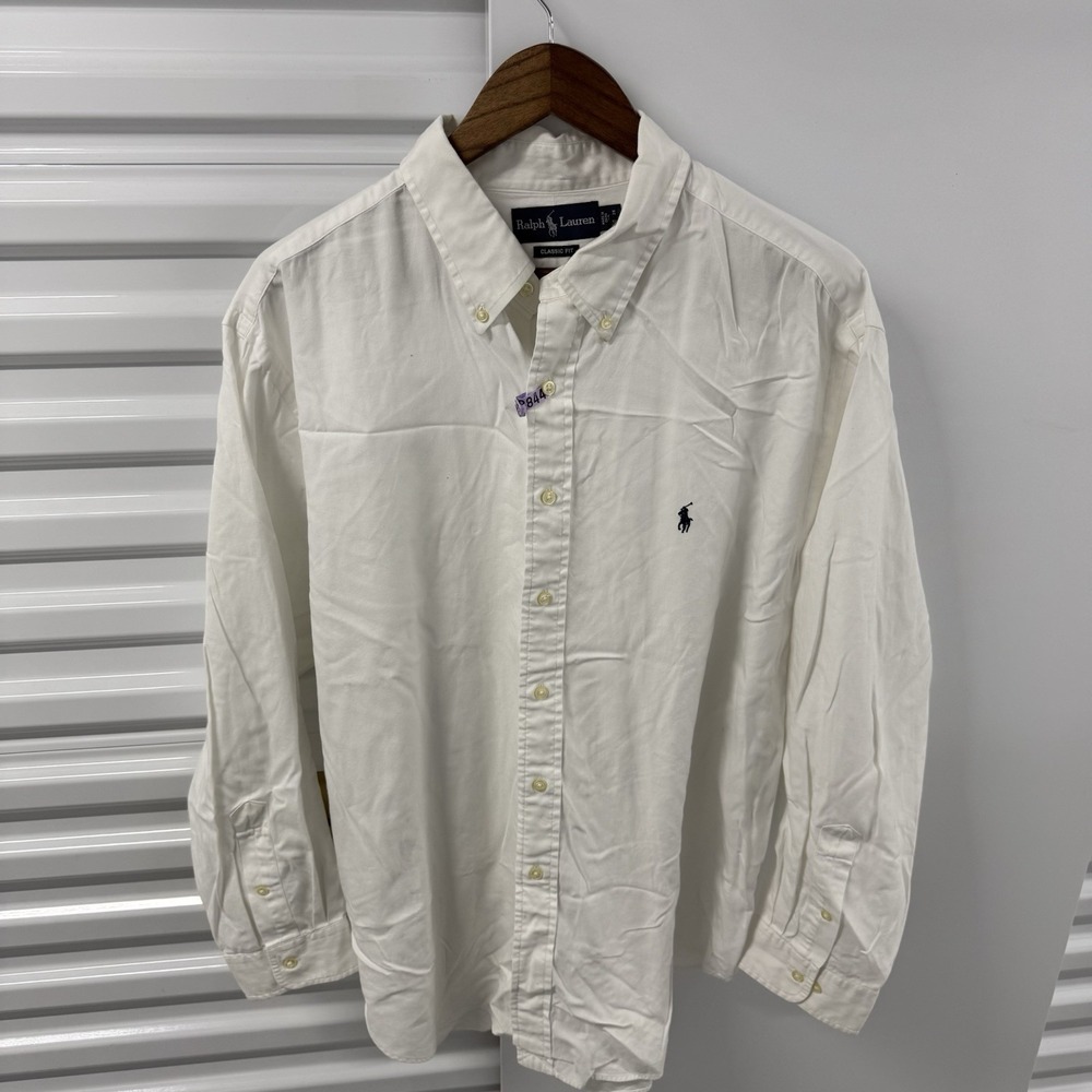 Ralph Lauren Classic Fit Button Down Shirt White Mens L Pony Logo